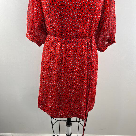 FRENCH CONNECTION Red Black Print Dot Tunic Belted Mini Dress Size 4 S RARE - Picture 3 of 10